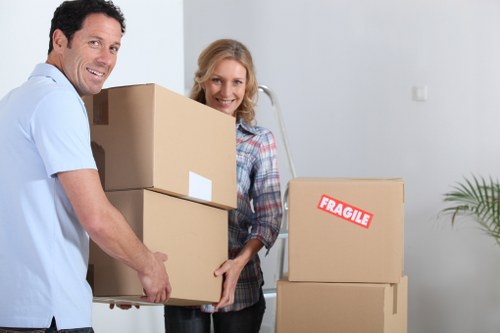 Moving team handling access in a London apartment building